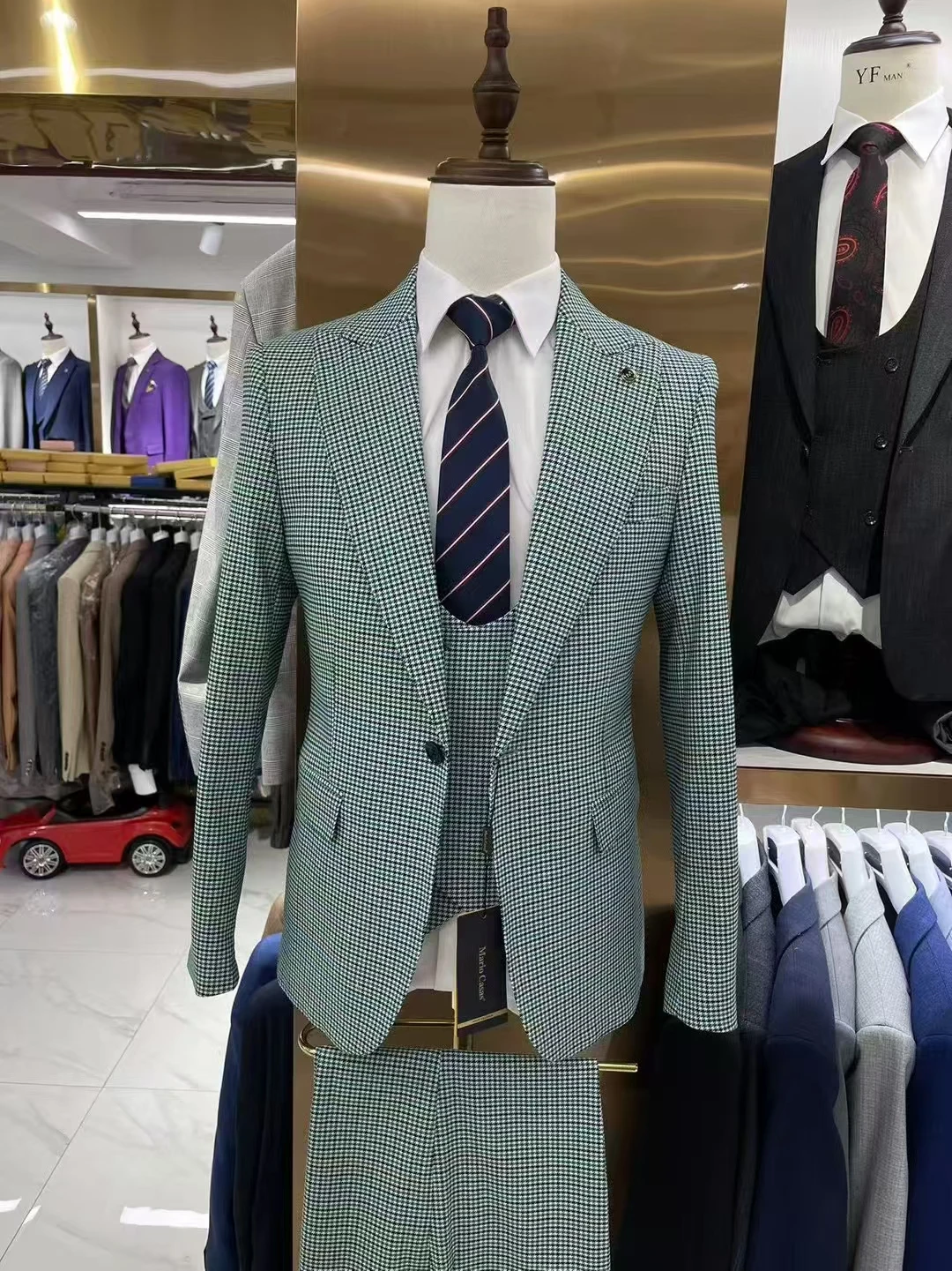 Traje Formal de 3 piezas para hombre, traje de boda a cuadros grises, ropa para hombre, 2024