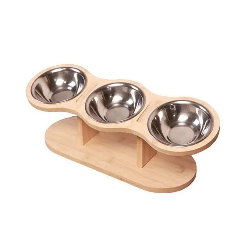 

Y74A-Elevated Cat Bowls With 3 Stainless Steel Bowls Elevated Cat Bowls For Food And Water 15 Degree Tilted Elevated Pet Bowl