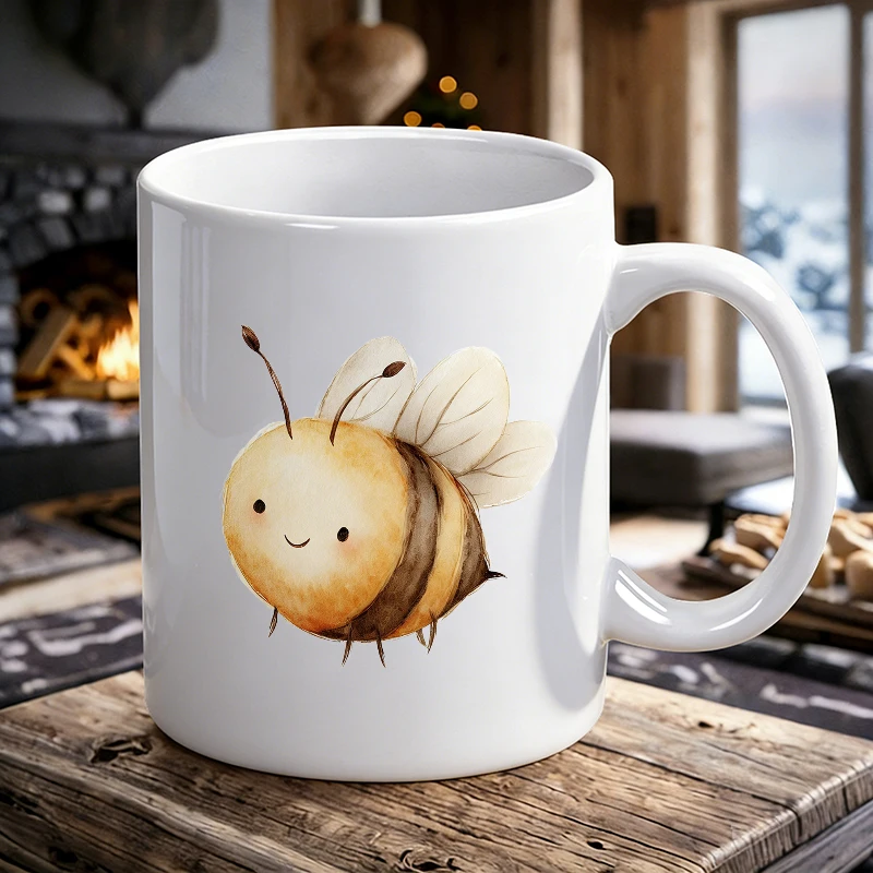 

Watercolor Bee Print Ceramic Mug Cute Nature Art Coffee Cup for Kids Adults Birthday Gift Home Office Use