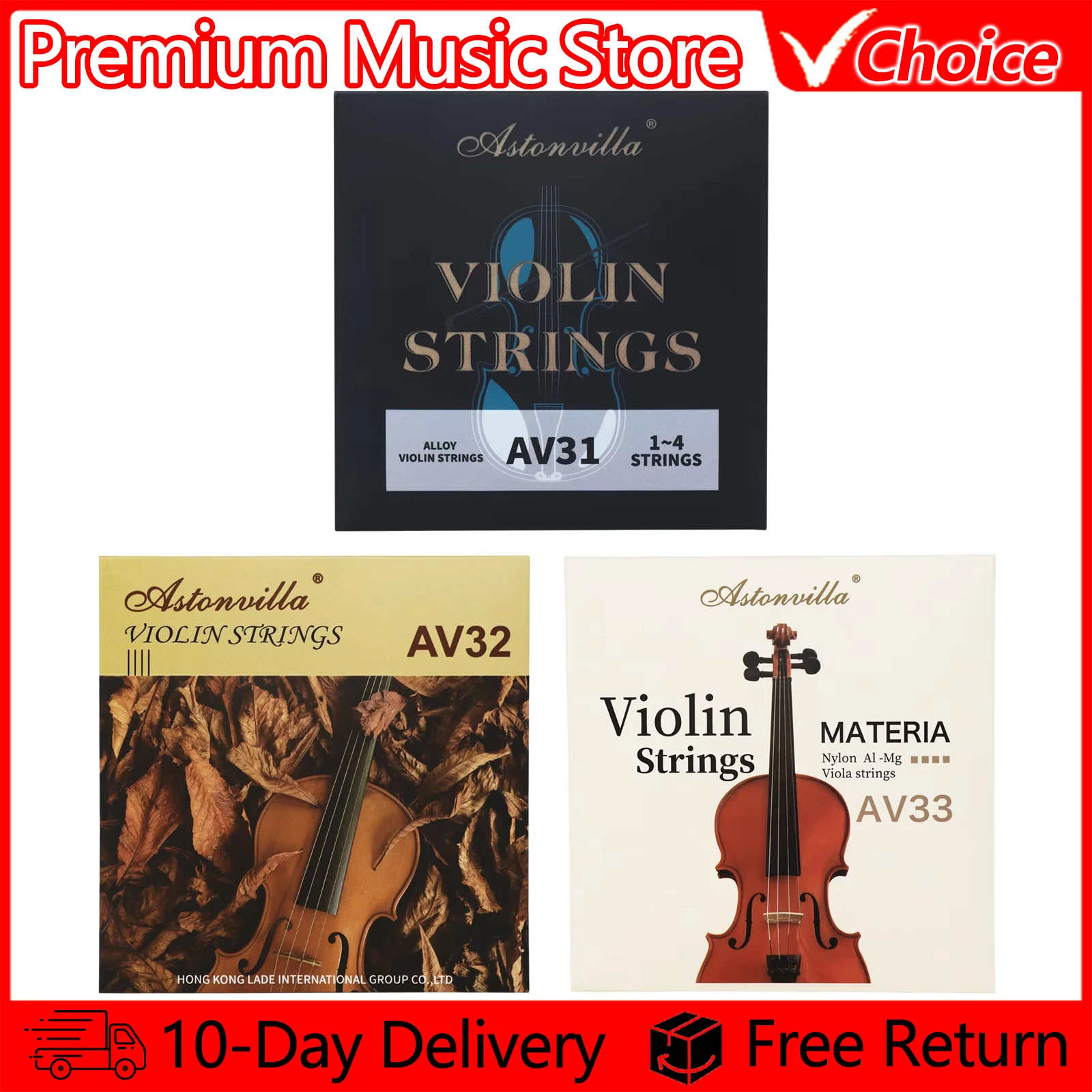 Astonvilla Violinsaiten 4/4 Professionelle Violine Geigensähne E-A-D-G Hochwertiger Kern Musikinstrument Zubehör Teile