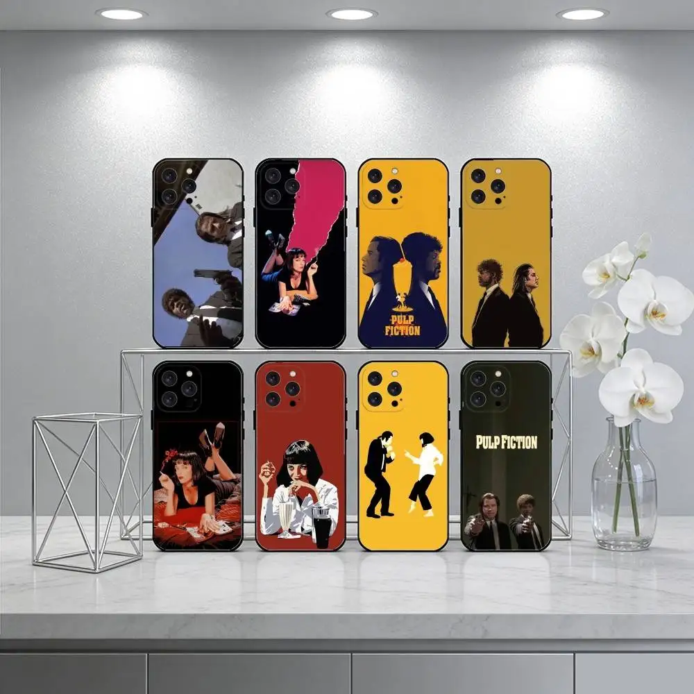 

P-Pulp F-Fiction Classic M-Movie Phone Case For iPhone 16,15,14,13,12,17,Pro Max,Plus Silicone Black Case