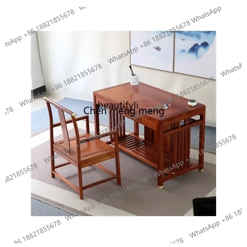 ss 26 New Chinese Style Solid Wood Desk Simple Desk Gold Rosewood Light Luxury Calligraphy Painting Table Zen Home Bookstand