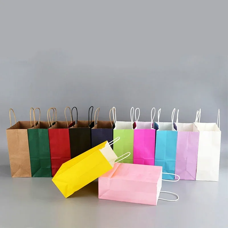 10/20/30/40/50 stücke lot farbe kraft papier tasche mit griffen 21x15x8cm Festival geschenk tasche Hohe Qualität einkaufen taschen