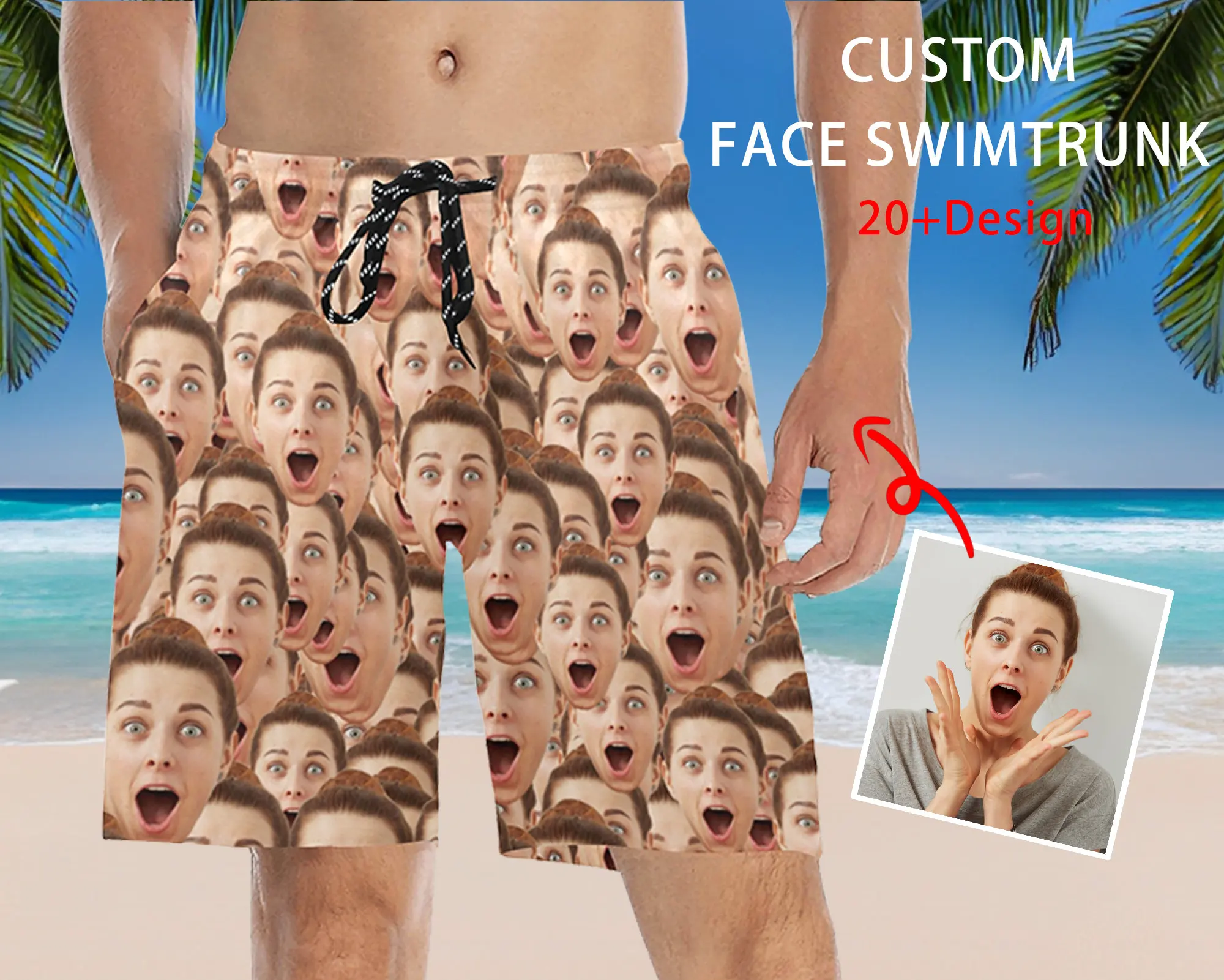 Custom Face Swim Trunks Personalized Pool Shorts Mens With Face Hawaiian Tropical Beach Shorts Valentine's Day Gift For Husband