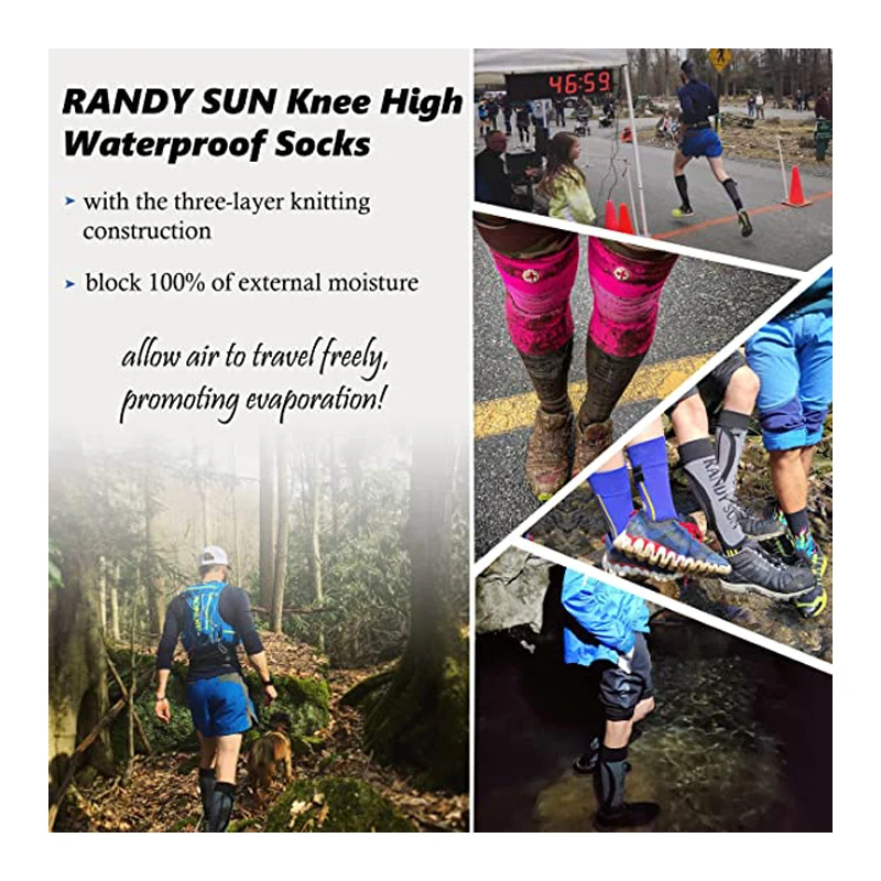 

RANDY SUN Knee High Waterproof Sports Socks Breathable Sweat Wicking Soft Outdoor Hiking Fishing1 or 2 Pairs Socks