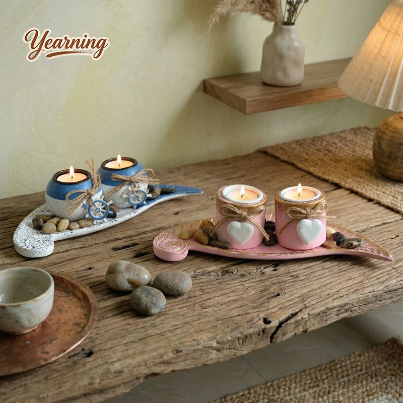 European Candle Holder Ornament New Style Exquisite Tray Vintage Distressed Home Living Room Bedroom Decor Prop view 4