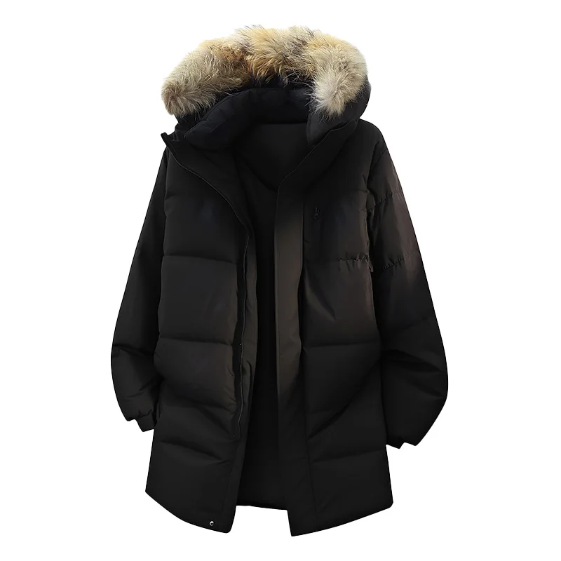 Top Men's Warm Detachable Fur Collar Hooded White Duck Down Jackets Winter Outwear Windproof Casual Warm Puffer Coats Long Parka