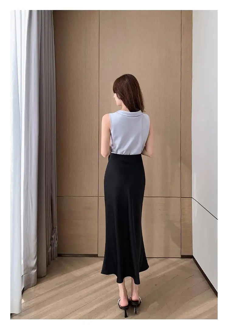 Azijn Satijn Fishtail Rok Vrouw Koreaanse Mode Elastische Hoge Taille Rokken voor Vrouwen Lente/Zomer 2024 Nieuwe Chic Dame rokken