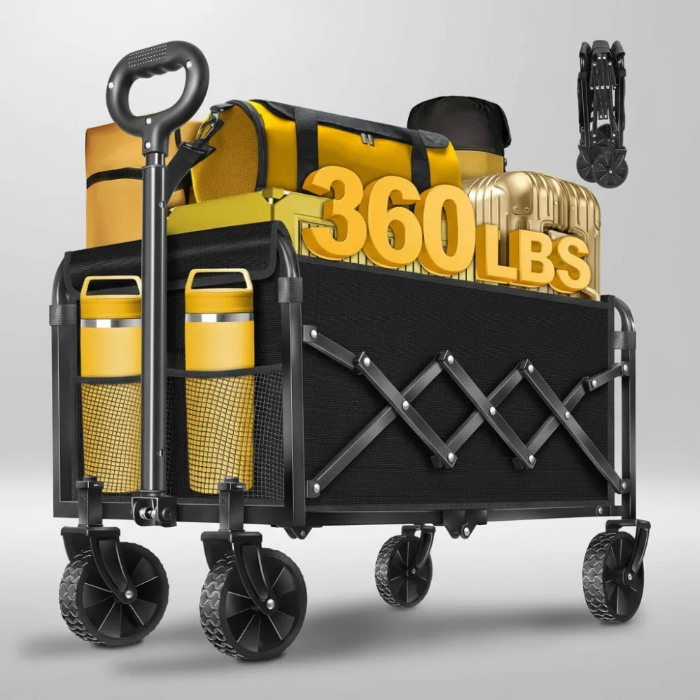 

Foldable Wagon Cart, 360Lbs Heavy-Duty Collapsible Utility Cart with Wheels for Outdoor Camping, Shopping, Garden