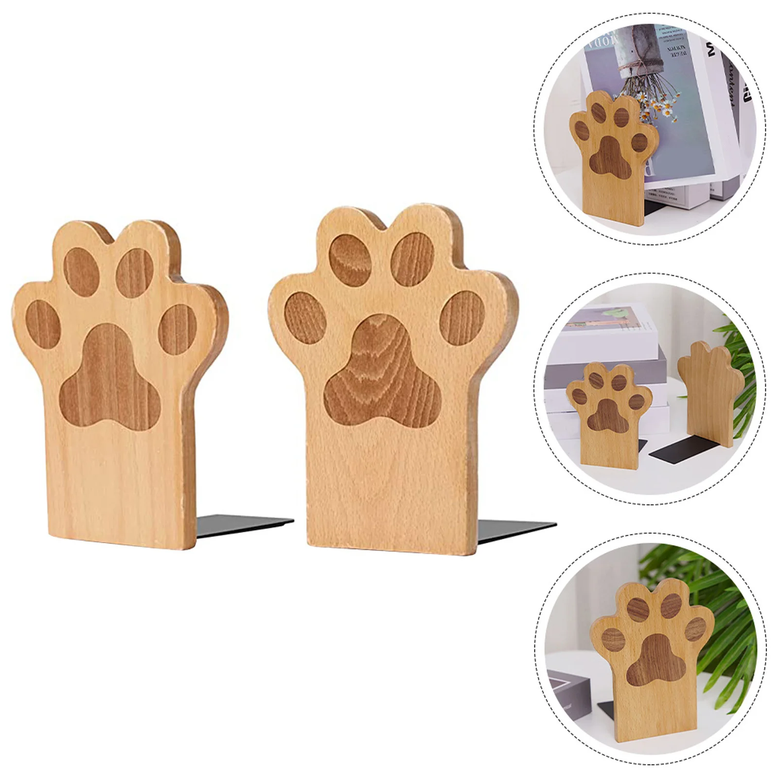 

2pcs Wood Bookend For Desk Organizer Decorative Book End Holder Office Supply Magazine Display Baffle Desktop Support