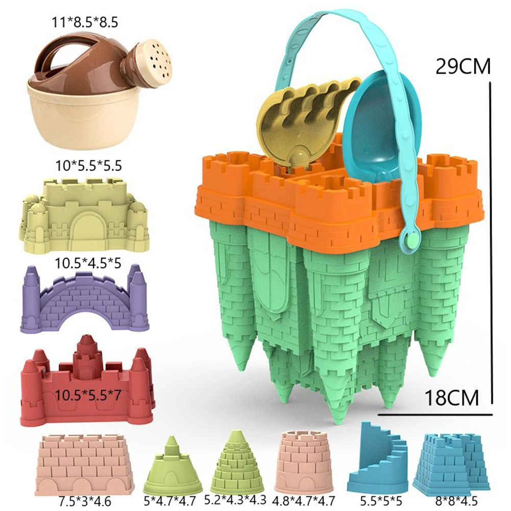 Sand Castle Building Kit 14Pcs Beach  with Sand Castle Molds Watering Can Rake Shovel Sand Castle  for Beach for Kids
