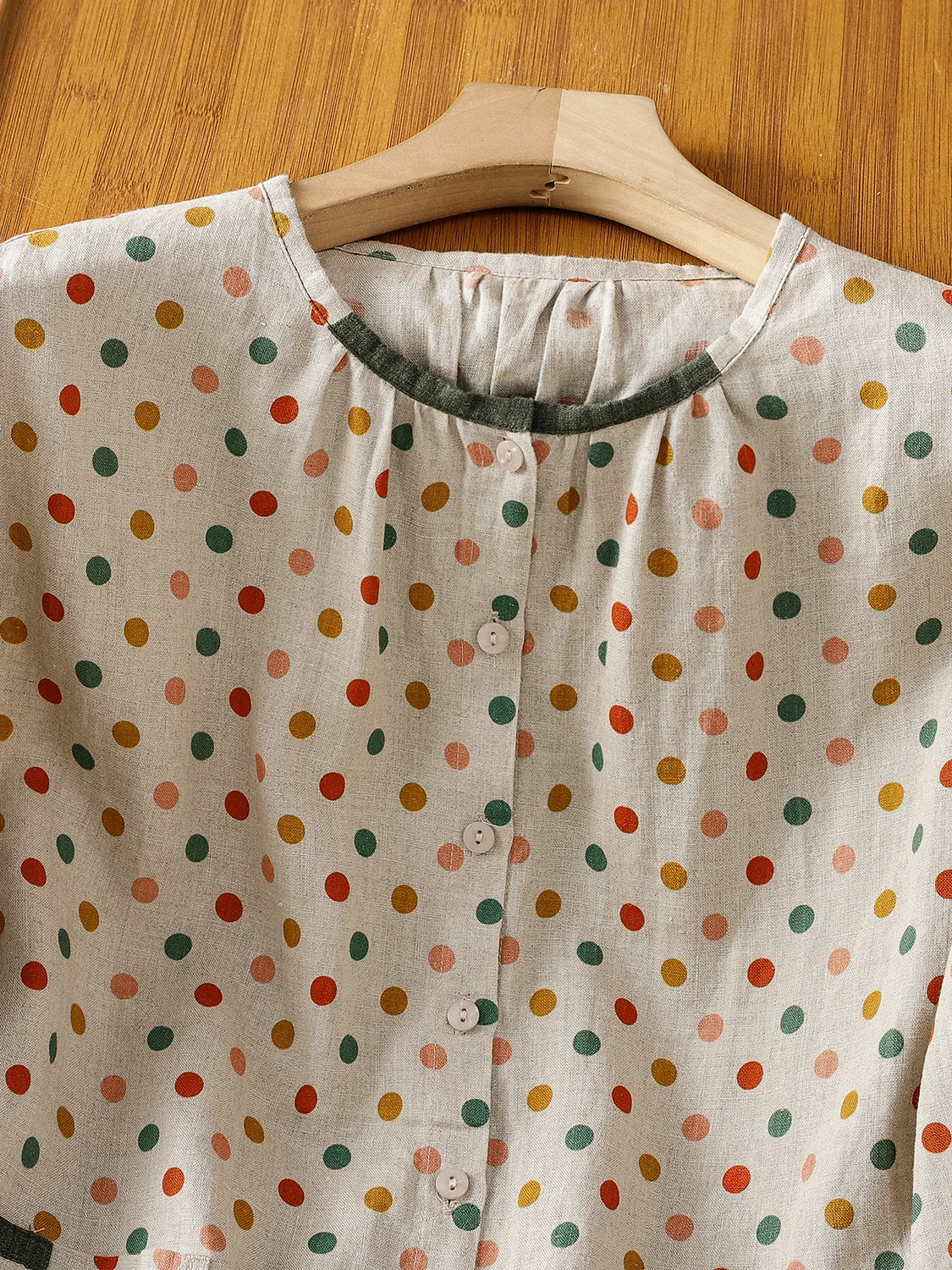 عارضة القطن الكتان البولكا نقطة irt المرأة زائد حجم طويل Sve زر تصميم ثي رقيقة الطية تصميم فني Sle مفتوح C...