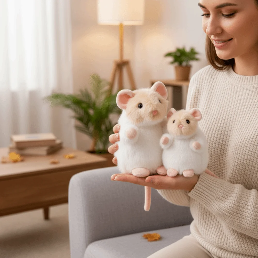 Cartoon 3 Colour Simulation Mouse Soft Cute Cartoon Pet Fancy Rat Simulation Stuffed Flower Branch Pet Cat