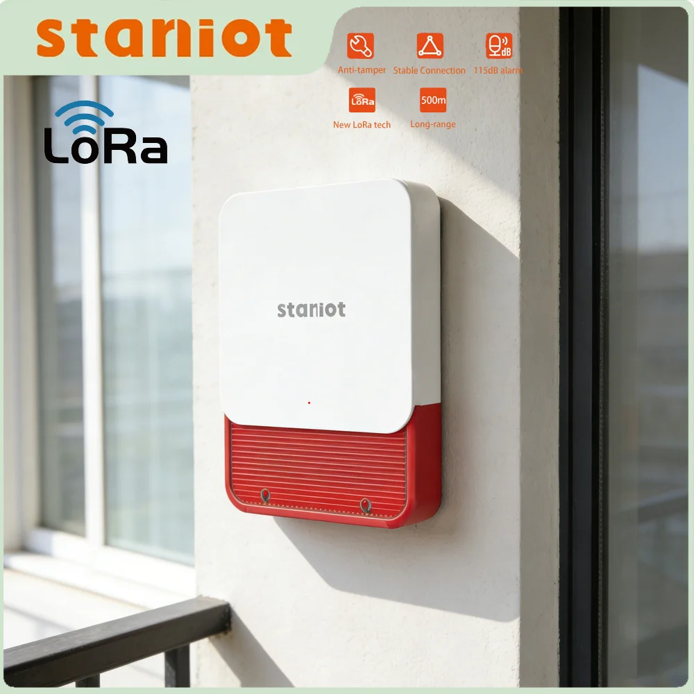 Staniot LoRa Version Wireless Strobe Siren 500m Transmission Distance Works with Secpanel 7 Pro 115dB For Smart Security Alarm