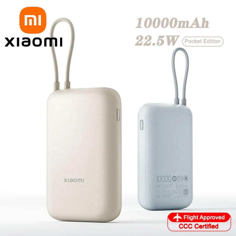 

Xiaomi 10000mAh Pocket Power Bank 22.5W, Built-in Type-C Cable, Triple Output, Portable Battery Fast Charging for iPhone 15 16