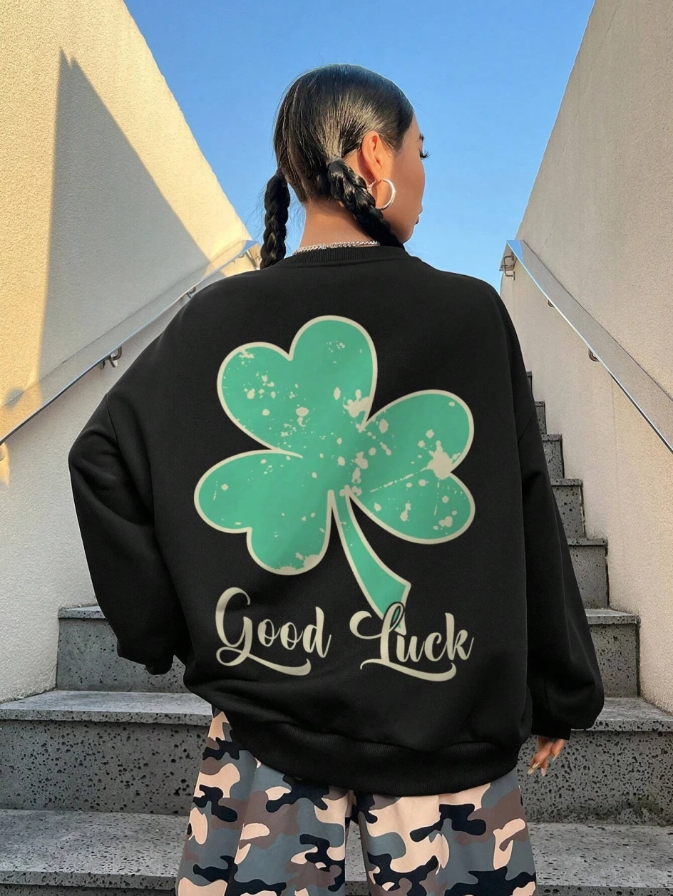 Good Luck Saint Patrick Day Printed Women Hoodie Autumn Crewneck Sweatshirts Fashion Casual Tracksuit Oversized Female Hooded