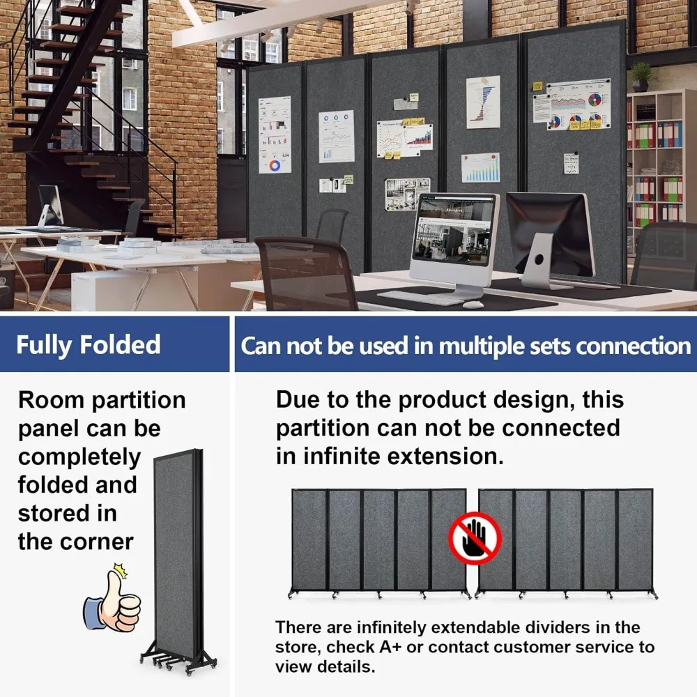 جدار تقسيم مكتب قابل للطي باللون الرمادي بعرض 10.5 أقدام × 6.7 أقدام للخصوصية