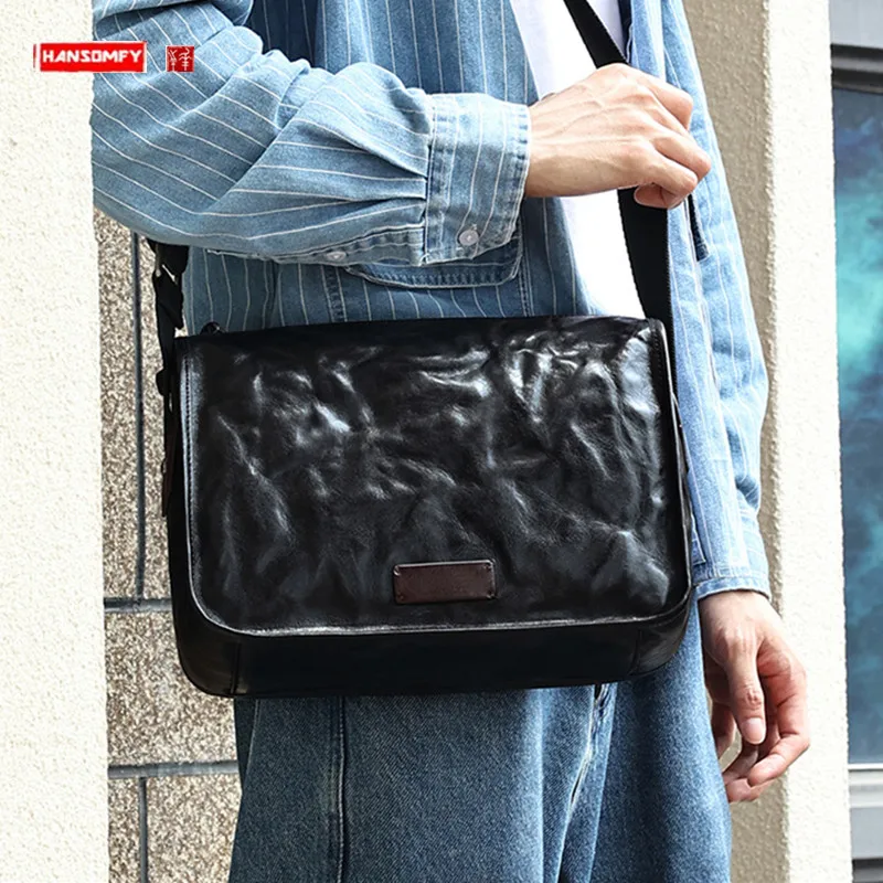 Real-Leather Men's Bag Trendy New Shoulder Bag Retro Clutch Pattern Skeleton-Skin Crossbody Bag Cowhide Handbag For Men