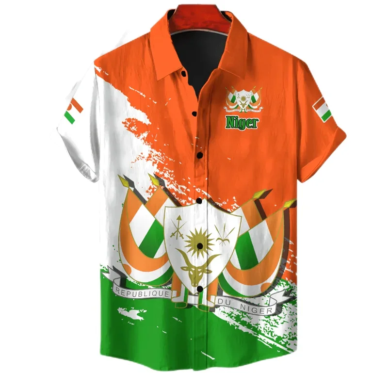 

Флаг Нигра, карта с 3D принтом, рубашки с короткими рукавами для мужчин, одежда, модная гавайская мужская рубашка, африканская блузка с лацканами, герб, топы