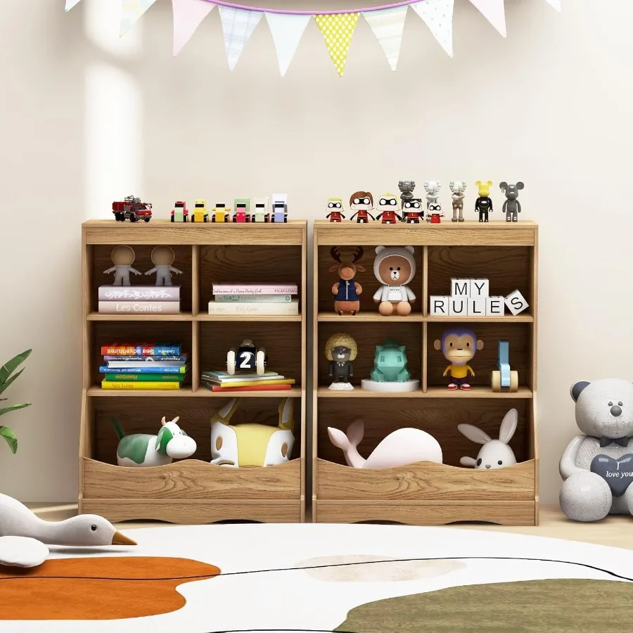 Organizer na zabawki z drewna z regałem i półką ekspozycyjną do pokoju dziecięcego, przedszkola lub garderoby, szafka z 4 przegródkami z naturalnego drewna.