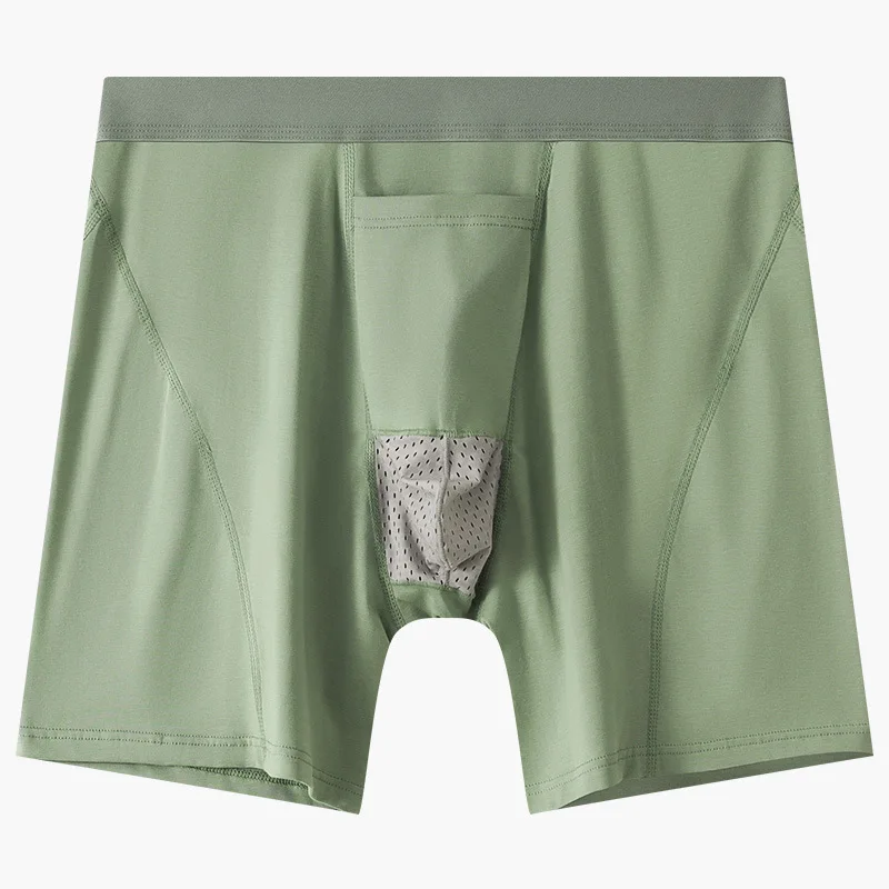 Ropa interior de algodón para hombre, Boxer de pierna larga, pantalones cortos antirozaduras, bolsa separada, entrenamiento atlético, Ropa Interior Deportiva antideslizante