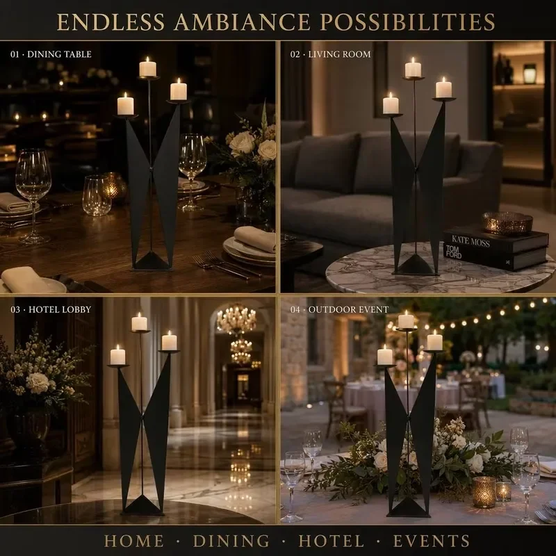 Tall Wrought Iron Floor Candle Holder Waterproof Wabi Sabi Style Decor for Hotel Restaurant New Chinese Design Elegant