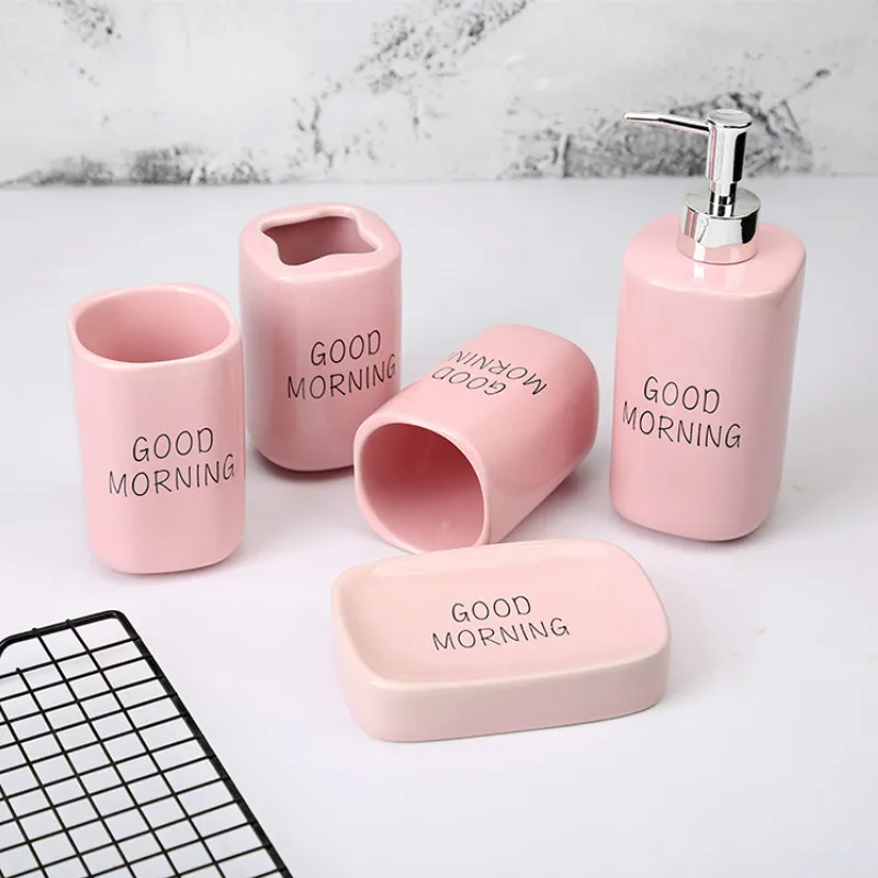 Nordic Bathroom Five-piece Suit Supplies Solid Color Kit Toiletries Wash Set Home Ceramics Decorative Accessories