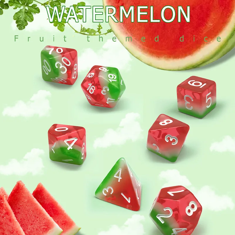 7Pcs/Set D&D Dice Resin Watermelon Polyhedral Dices Set Retro Number Portable Toys DND RPG TRPG Party Board Games Accessories