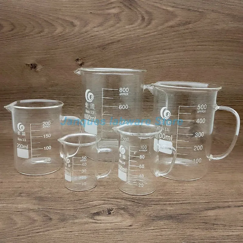 1 Stuk 50Ml Tot 2000Ml 3.3 Borosilicaatglas Beker Met Handvat Gegradueerd Glaswerk