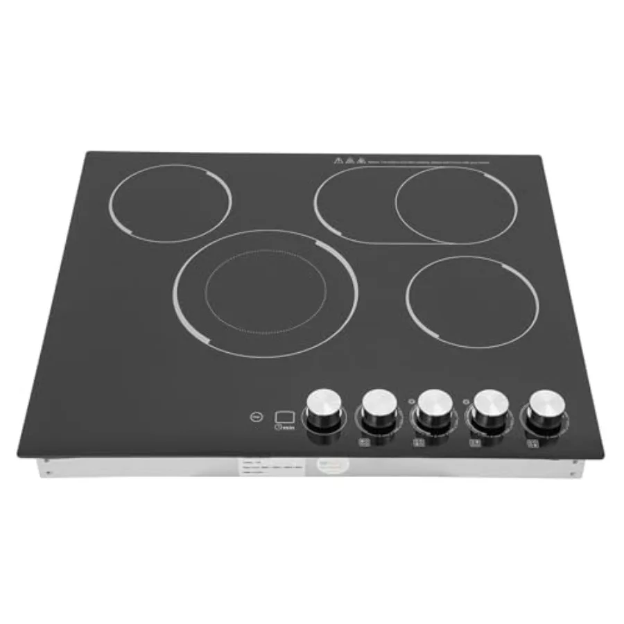 Estufa eléctrica de cerámica, 4 quemadores, 110V, con engranajes de potencia de fuego ajustables, pantalla LED, cerradura de seguridad para niños, cocina negra, restaurante de Hotel