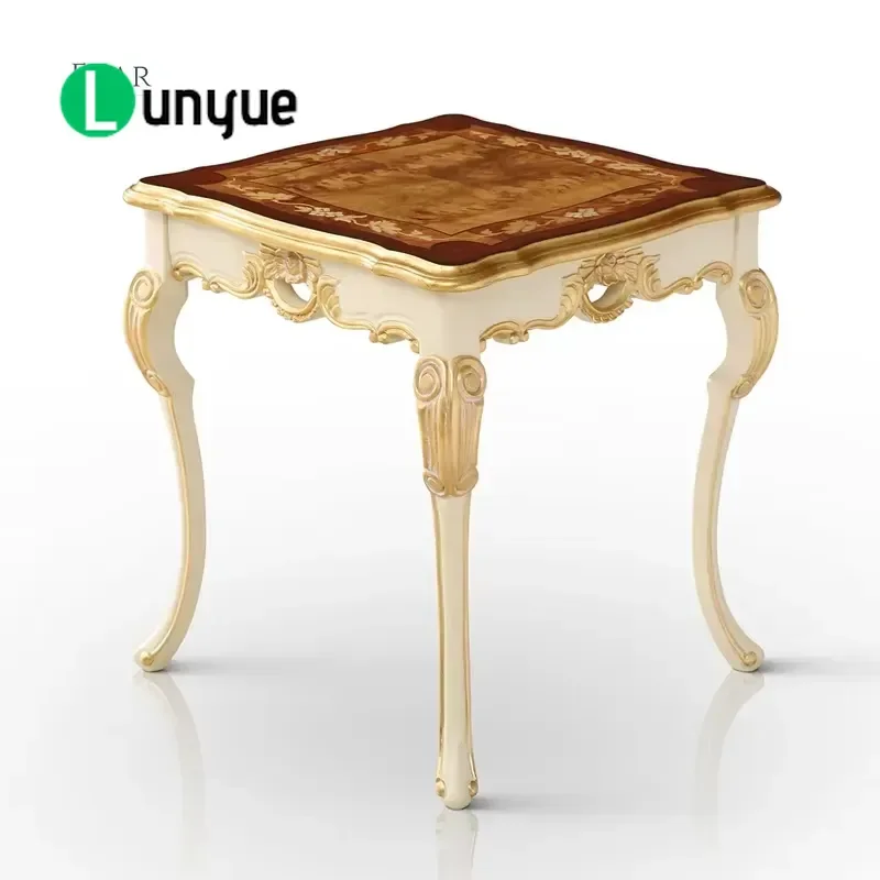 French Antique Carved Wooden Square Corner Table Living Room Furniture Side End Table Elegant Home Decor Accent Piece