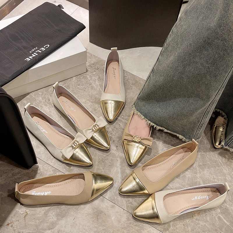 

2025 г., модные туфли на плоской подошве с мягкой подошвой, женские весенне-летние новые стильные универсальные туфли с узлом-бабочкой и неглубоким носком
