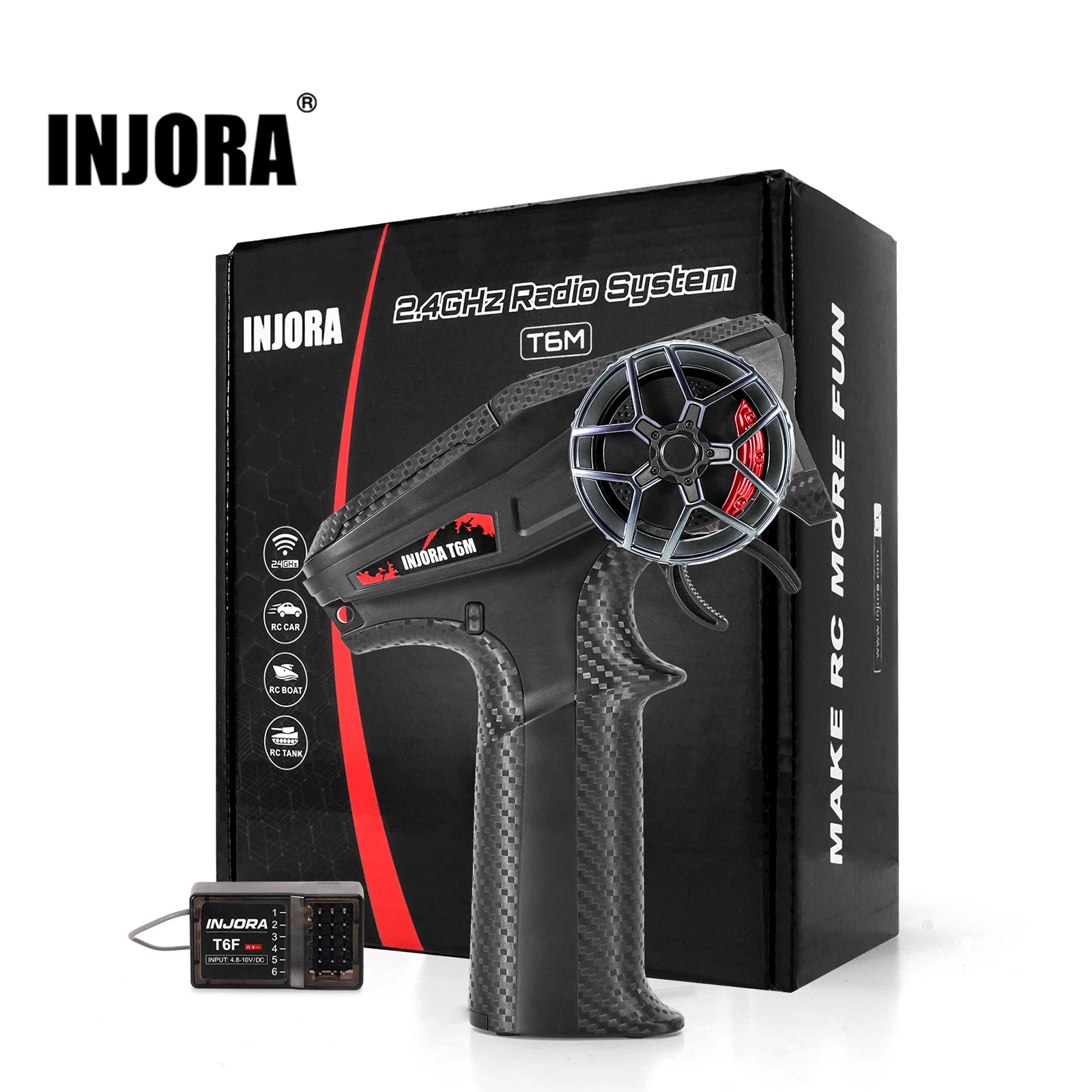 INJORA T6M 2.4GHz Digital Radio Micro Transmitter Remote Control with 6CH Receiver for 1/24 1/18 RC Car