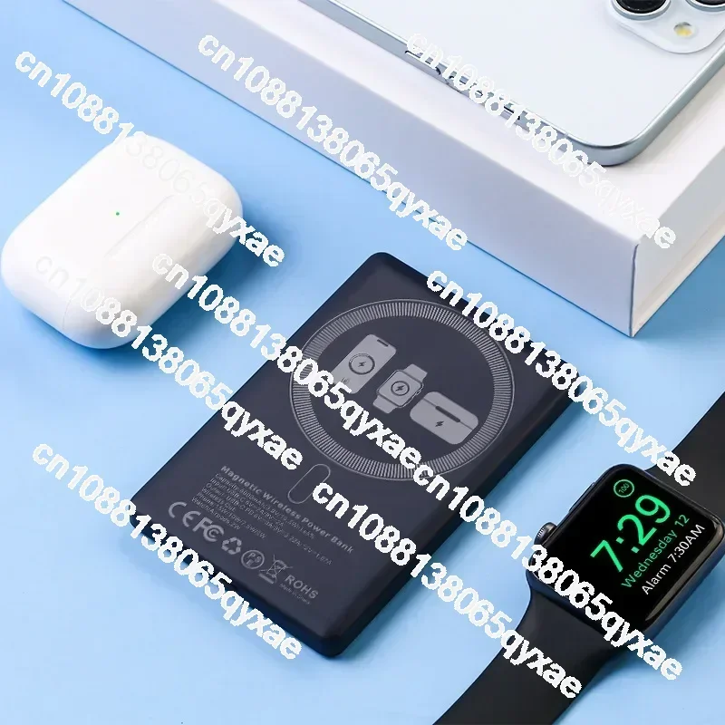 MagSafe Ultra-thin Magnetic Wireless Power Bank 8mm Three-in-one Rechargeable Watch Earphones Fast Charging Mobile Power Supply