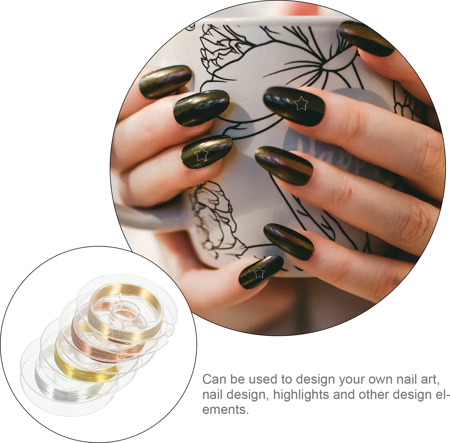 

4 Rolls Fake Nail Art Metal Wire Manicure Accessories Copper Glue for Jewelry Making Skin-Safe Easy Clean Design nail art