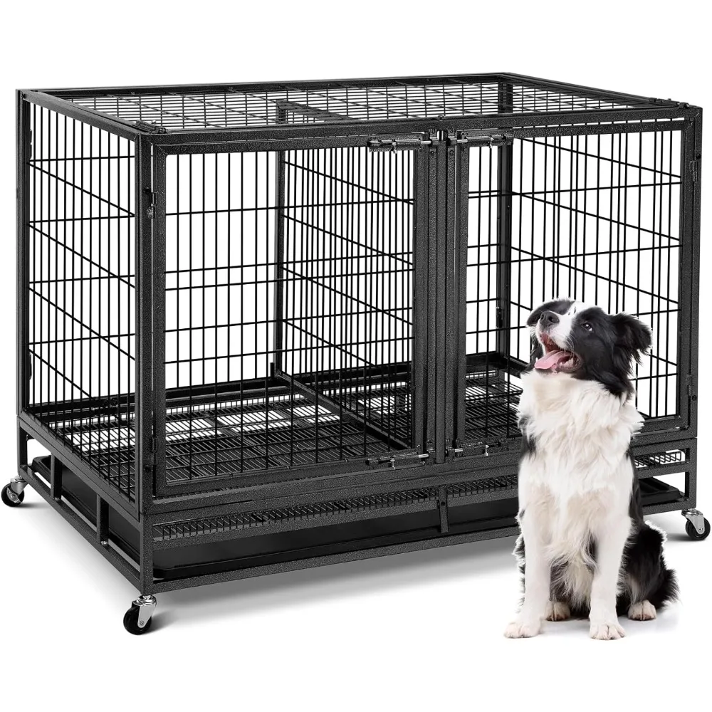 

48 inch Wire Dog Crate with Divider,2025 New Upgraded Stackable Dog Crate for Nursing Mother Dogs & Puppies,Large Dog Kennel wi