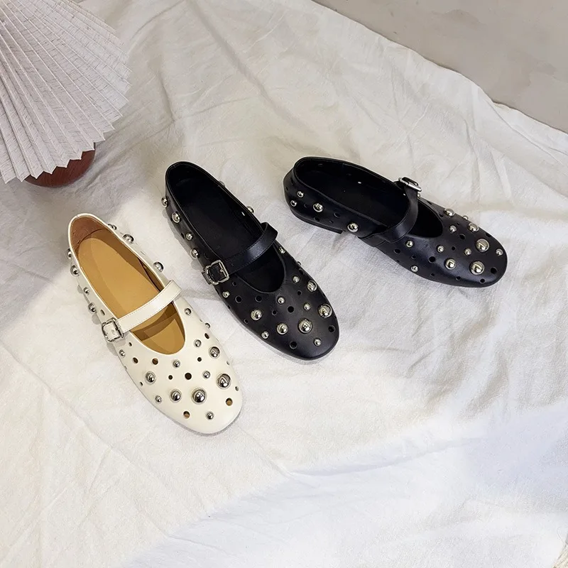 

Birkuir модная женская обувь Мэри Джейн на плоской подошве с металлическим дизайном, роскошная повседневная обувь из натуральной кожи на мягкой подошве