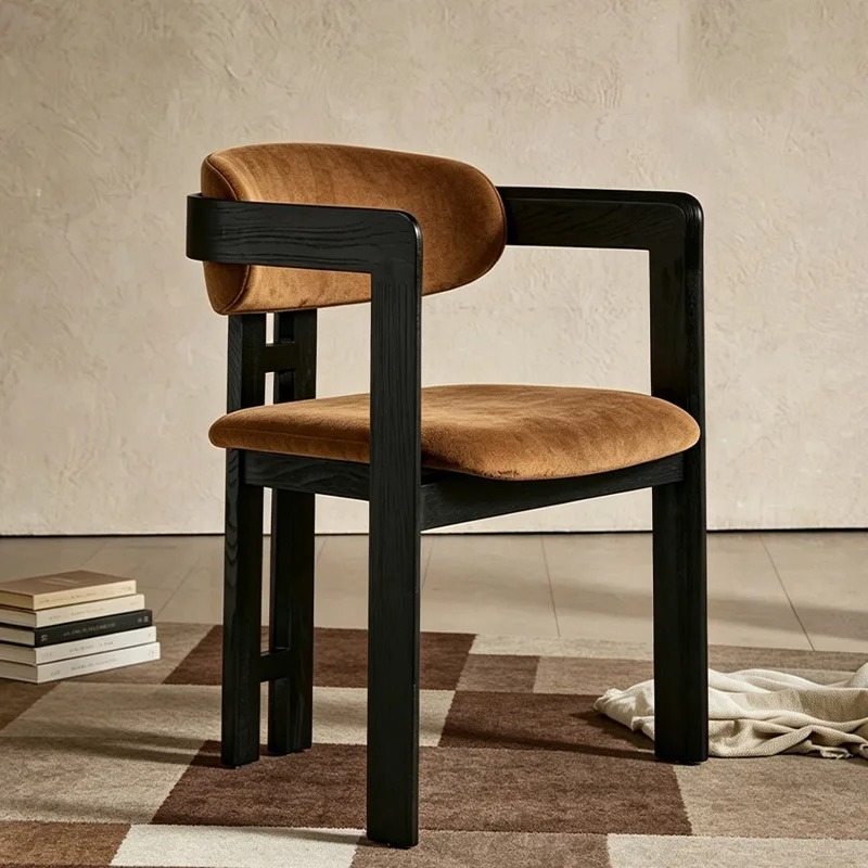 LMM retro solid wood backrest tea chair makeup stool simple home study desk chair