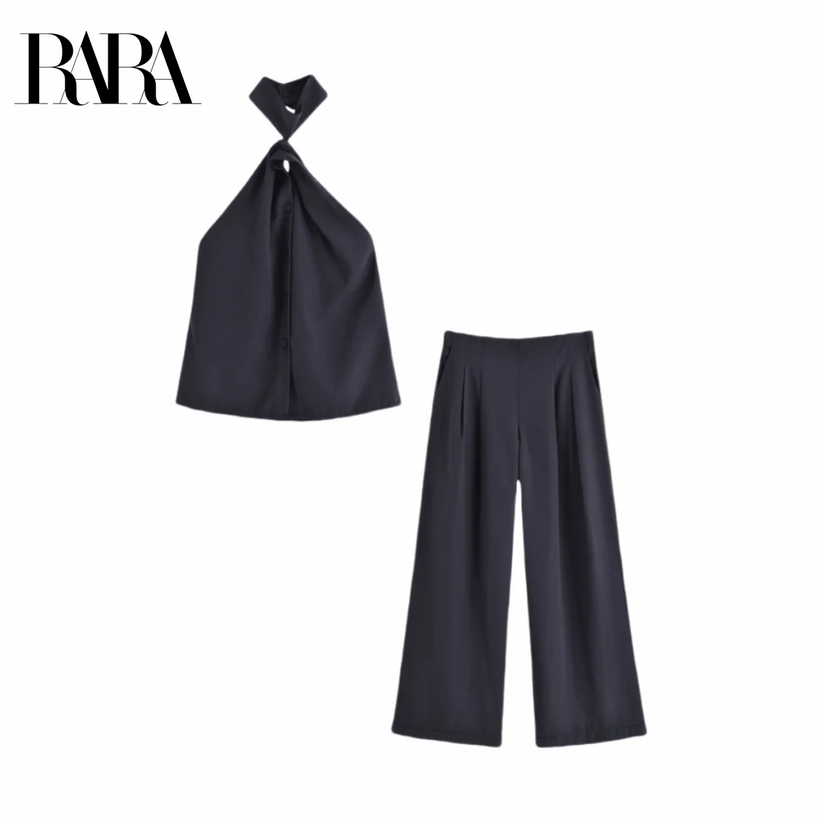 

RARA2025 new summer women's casual fashion simple halter neck backless vest top + vest high waist trousers