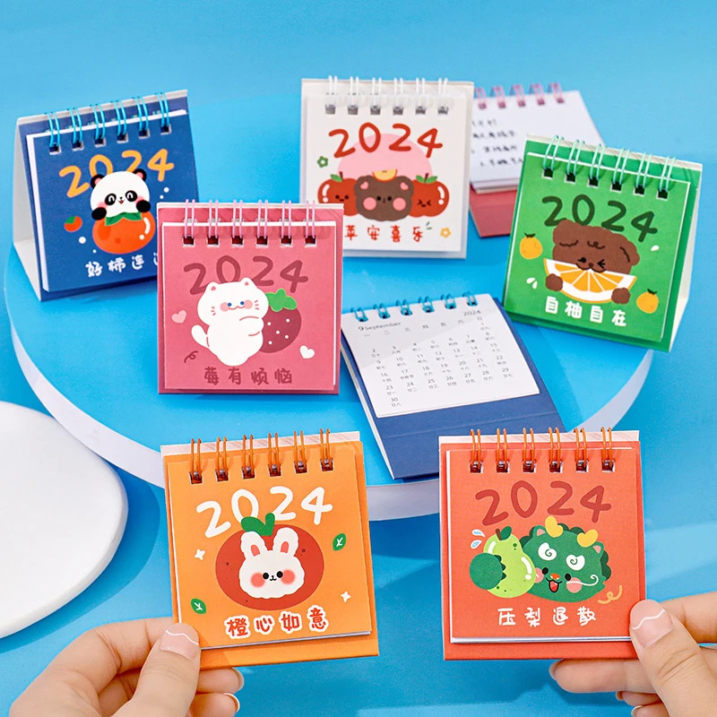 Mini Urso Bonito e Coelho Calendário, Kawaii, DIY, Animais De Desenhos Animados, Mesa, Programação Diária, Planejador De Mesa, Planejador, 2024