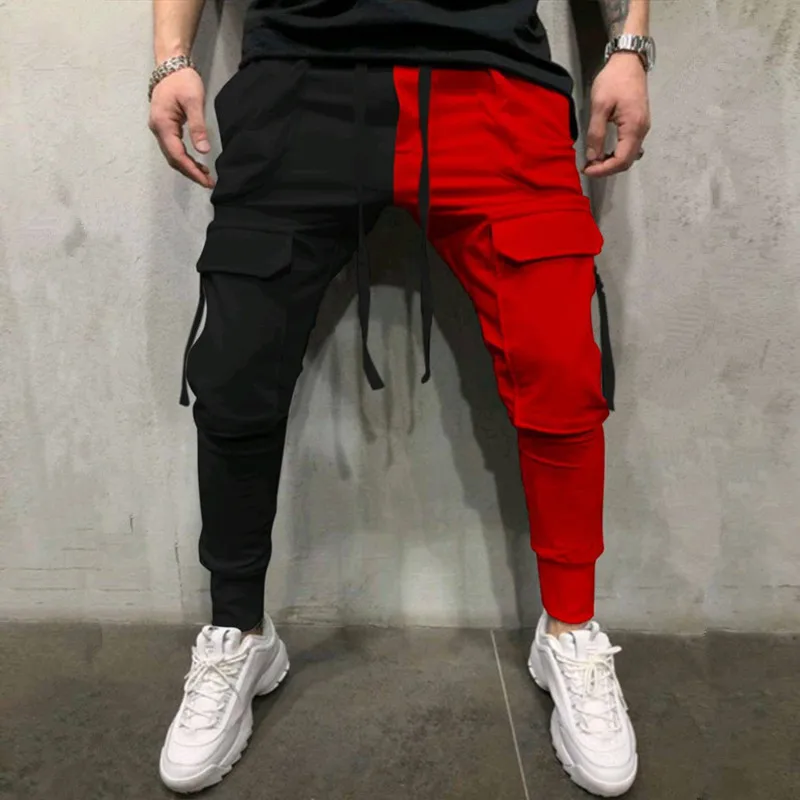 Y2K Mens New Fashion Black Yellow Patch Stich Cargo Pants Fashion Men Multiple Pockets Gym Casual Trousers Techwear Pantalones