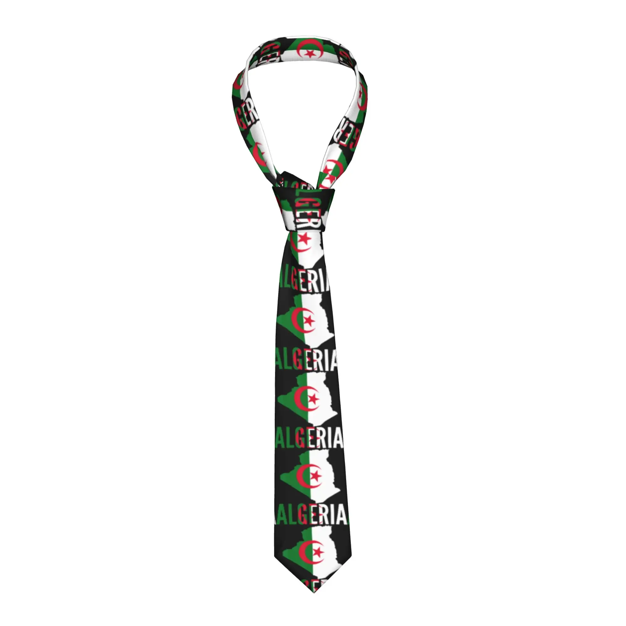 Algerian Algeria Country Map Flag Tie  Custom DIY Neck Ties Novelty Casual Collar Tie Men Daily Wear Party Necktie Accessories