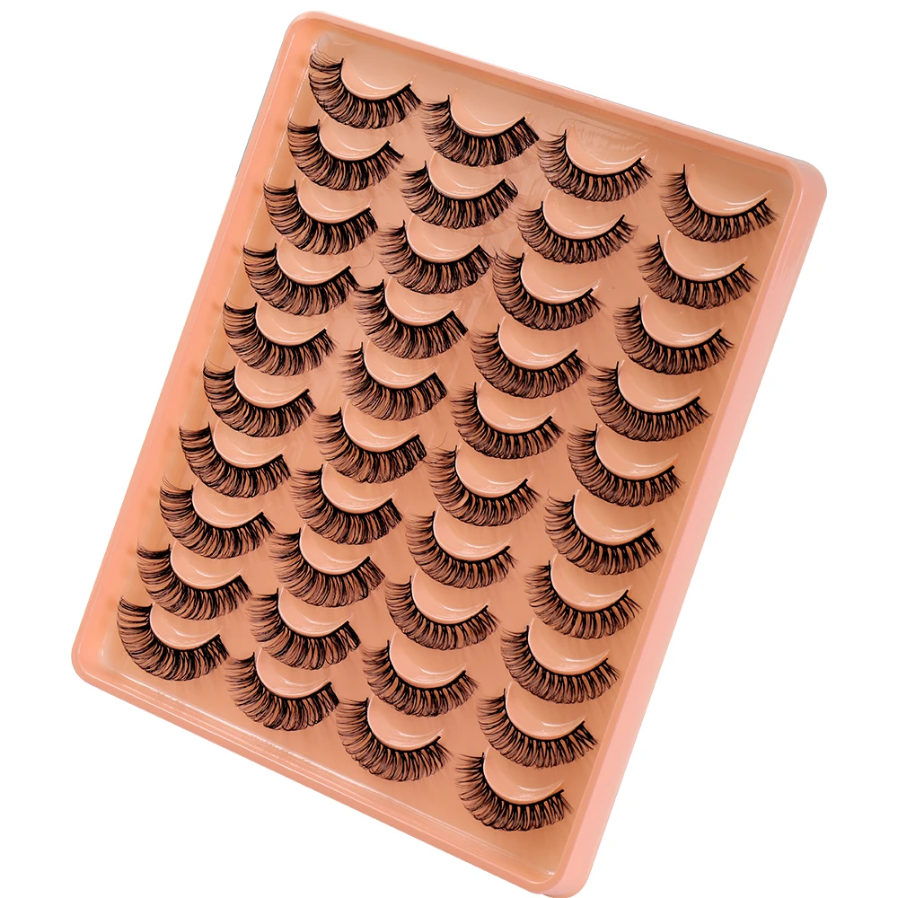 20 زوجًا من الرموش الصناعية ذات المظهر الطبيعي. تبدو الرموش الصناعية السميكة والرقيقة مثل الرموش السوداء الممدودة