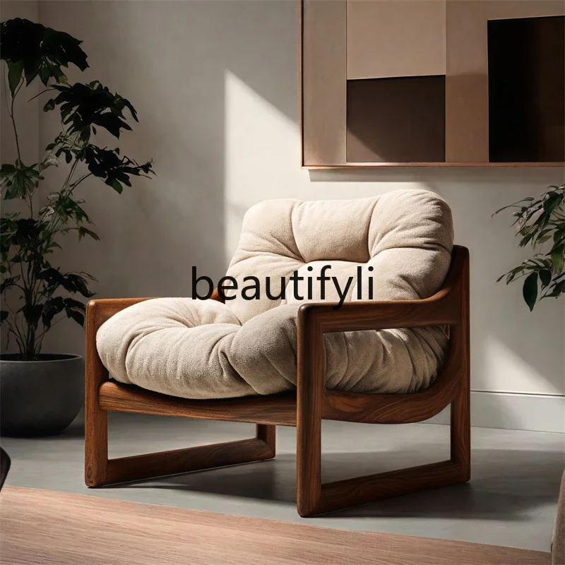 

x11Wabi Sansan Solid Wood Single Sofa Chair Medium Antique Walnut Living Room Leisure Chair Designer Backrest Armchair