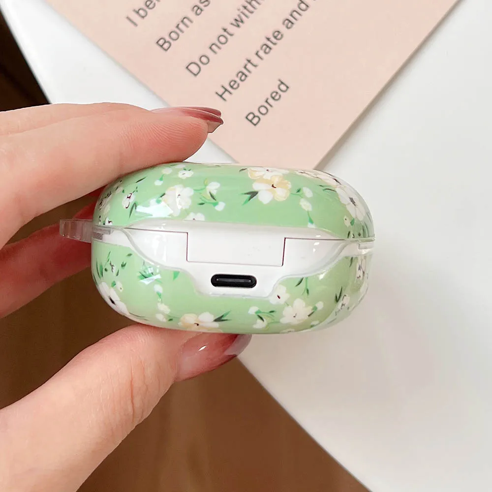 Korean Cute Rural Flowers Plants Case For Samsung Galaxy Buds FE Buds 2 Pro Anti Scratch Earphone Cover For Buds Live 2Pro Hooks