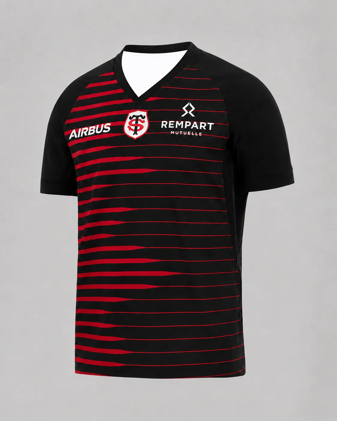 2026 Herren Damen Kinder Stade Toulousain Auswärtstrikot Rugby Weiß Rot V-Ausschnitt Kurzarm Sublimiertes Fan-Sport-Trainings-Oberteil Fan-Geschenke – Detail 3