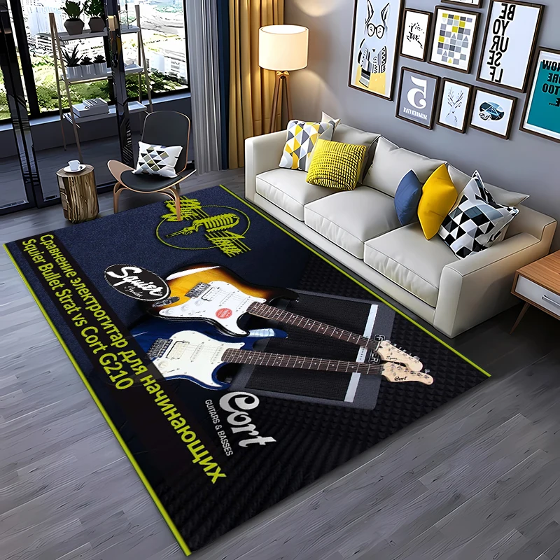 Fender Guitar 3D Printing for Bedroom Living Room Hallway Long Strip Carpet Anti-slip Soft  Rug Sofa Doormat Home Kitchen  Decor