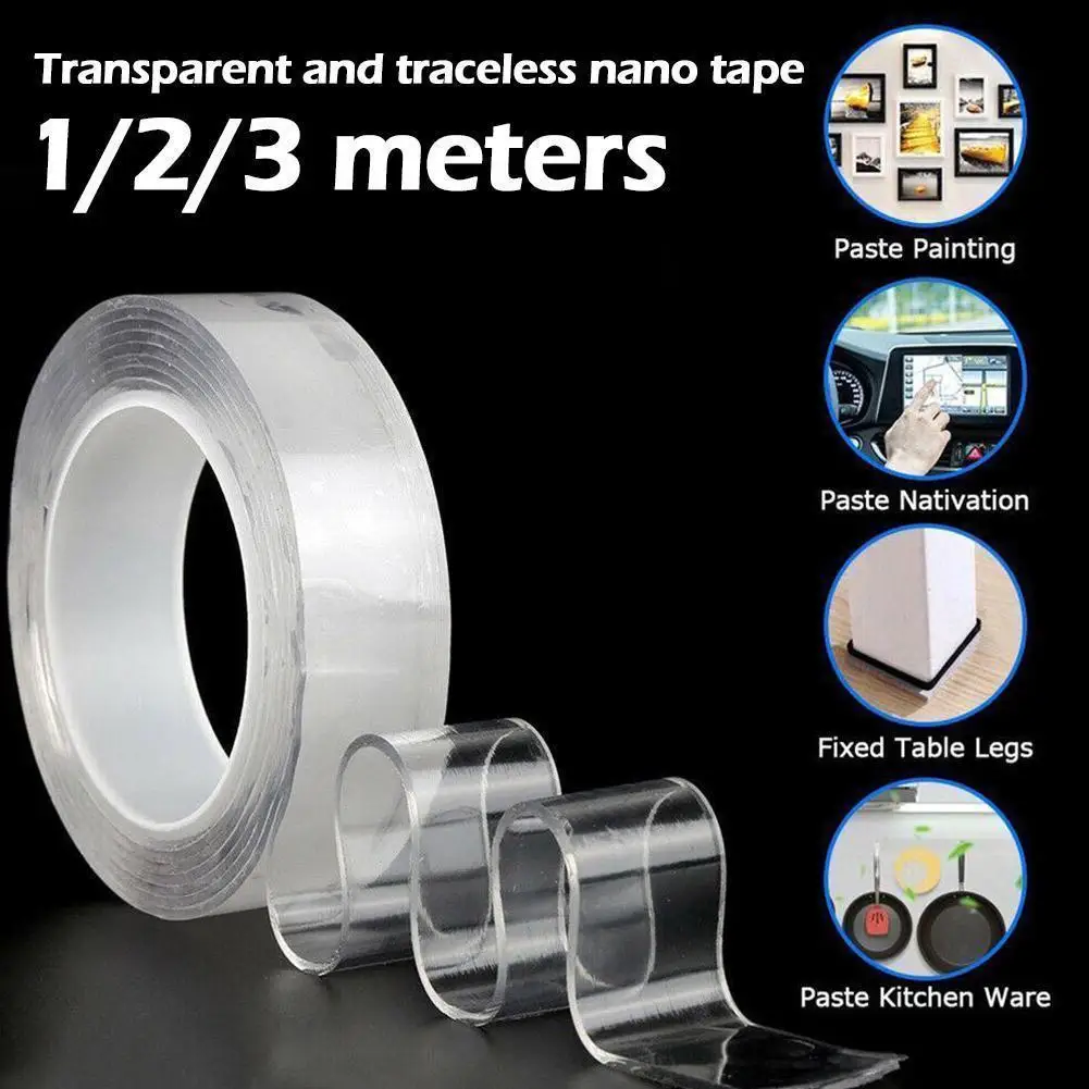1pc Strong Transparent Double-sided Tape Reusable Cleanable for Kitchen Bathroom Office Home Decor DIY Fixing Tools