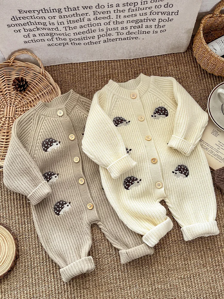 2025 Winter New Baby Long Sleeve Knitted Romper Cartoon Embroidery Infant Boy Girl Thick Warm Jumpsuit Newborn Toddler Clothes