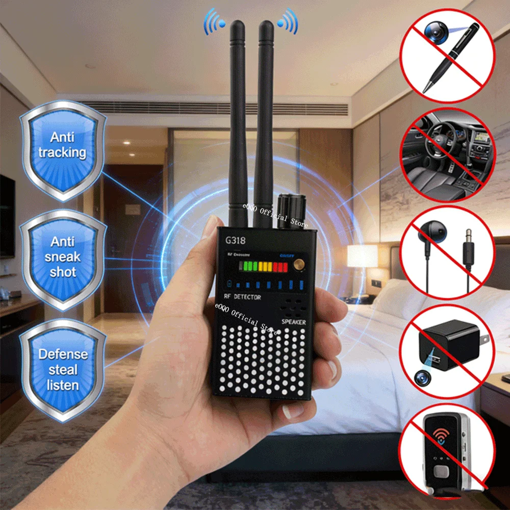 G318A RF Signal Detector,1MHz-8GHz Frequencies Full Range Wireless Bug Detector for Hidden GSM Audio Listening Device Spy Finder